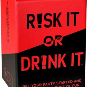 A close-up of the Risk It Or Drink It game box, highlighting its unique design and playful elements.