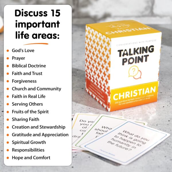 15 important life areas are displayed in Talking Point Christian Conversation Cards.